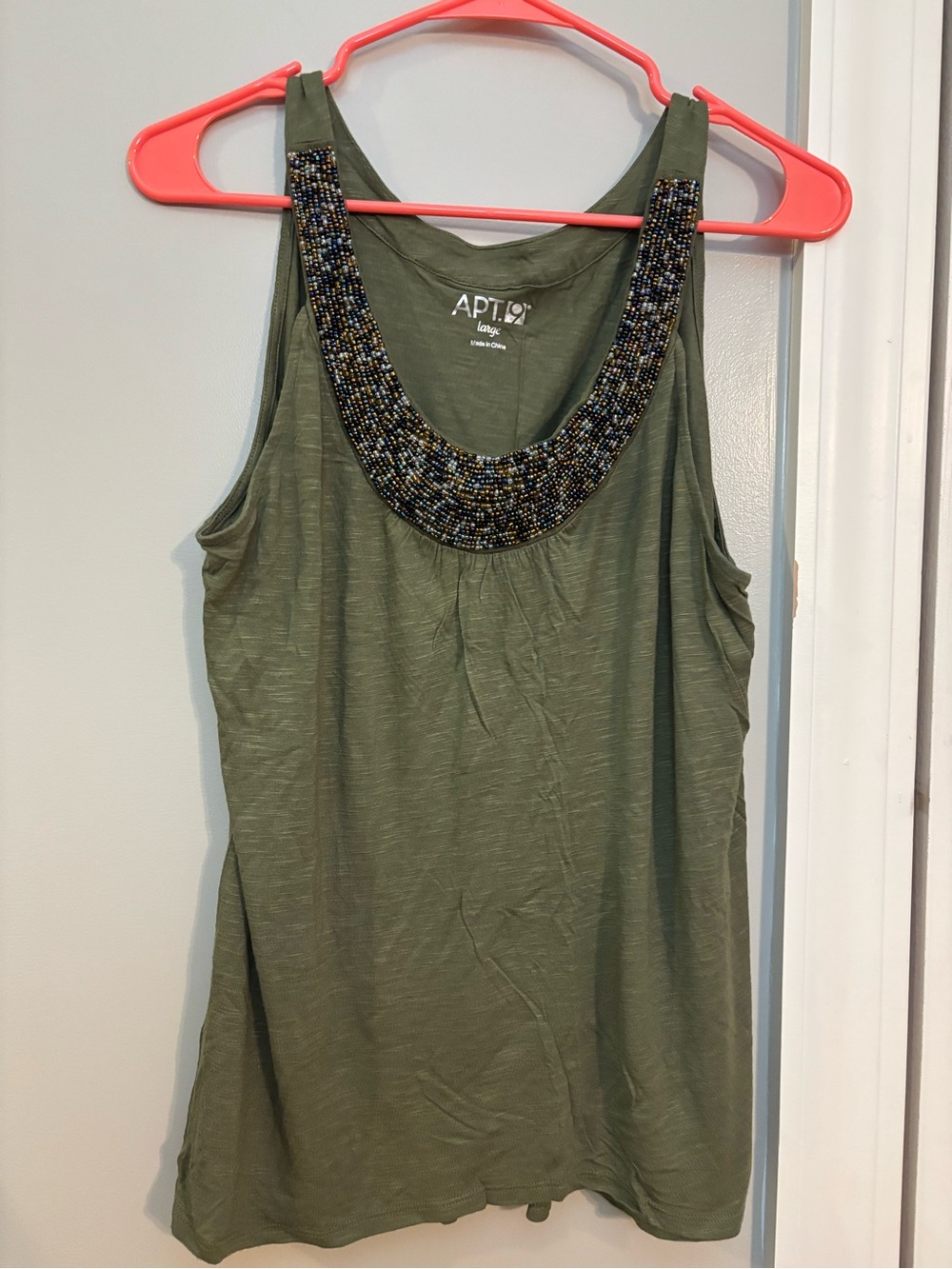 Apt. 9 Olive Green Beaded Scoop Neck Tank